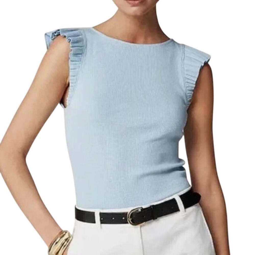 NEW J. Crew Rib Ruffle Boat Neck Tank Top Large